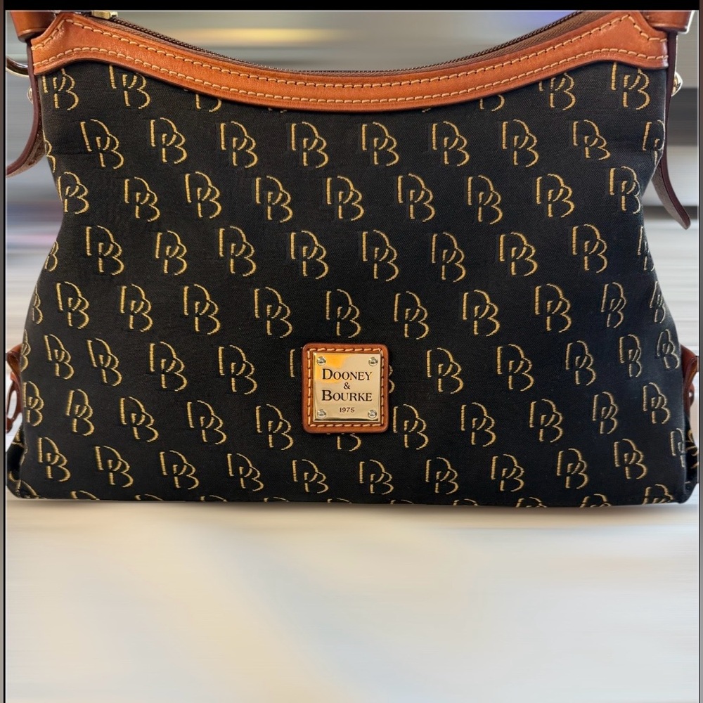 Dooney & Bourke Black Canvas Crossbody with Tan Leather Trim